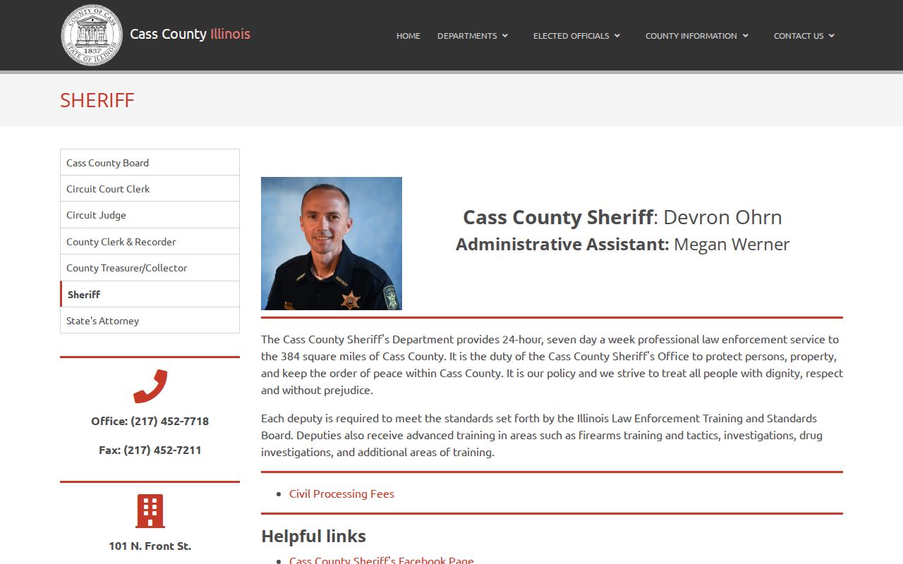 Cass County Sheriff official page without a 24-hour booking feed