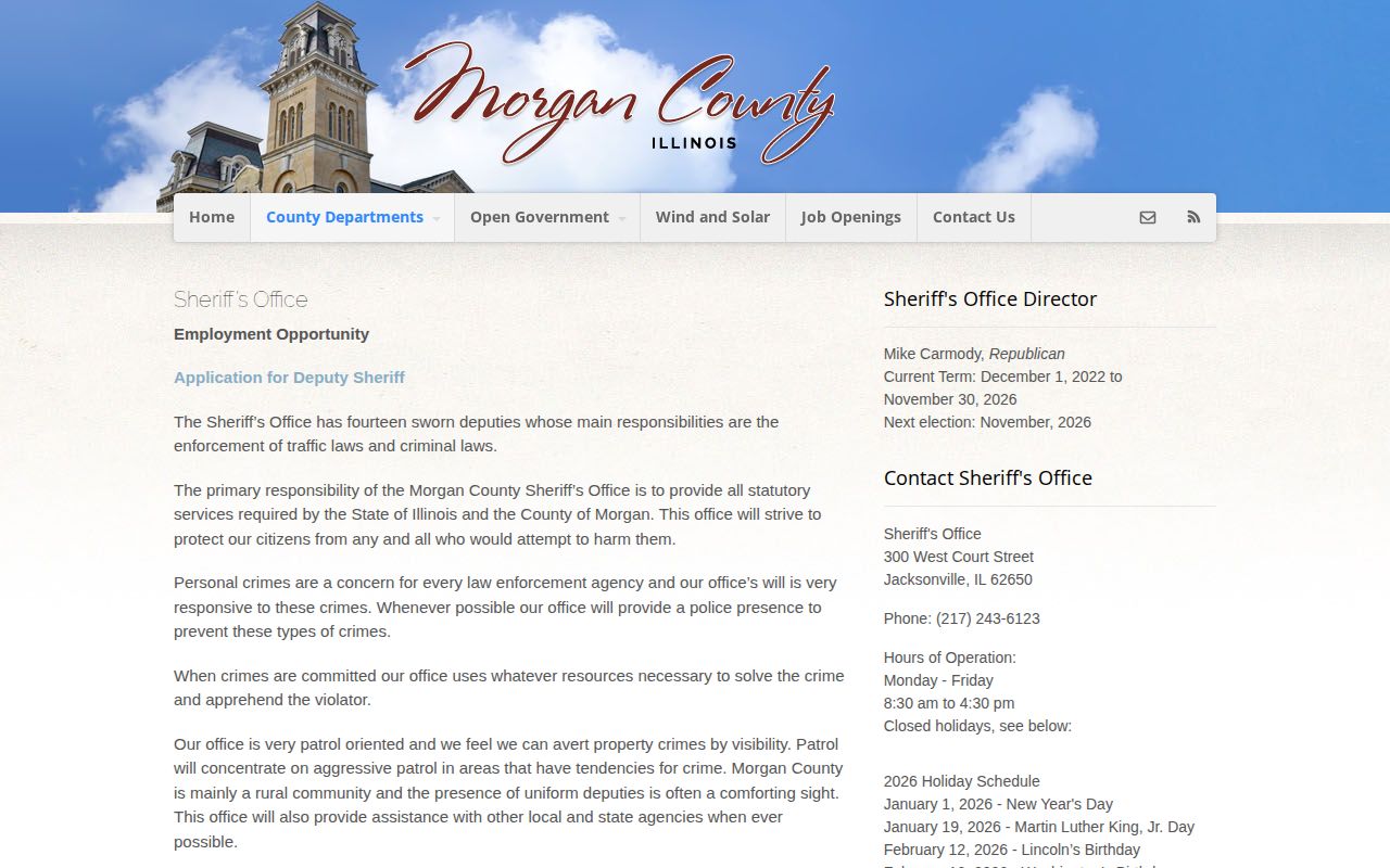 Morgan County Sheriff page as a possible Cass arrest receiving-facility contact