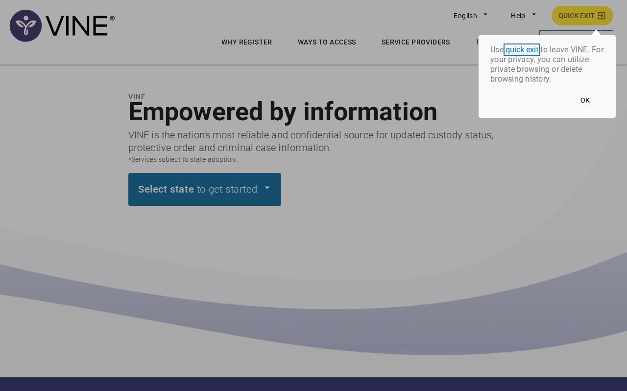 VINELink official custody notification service home page